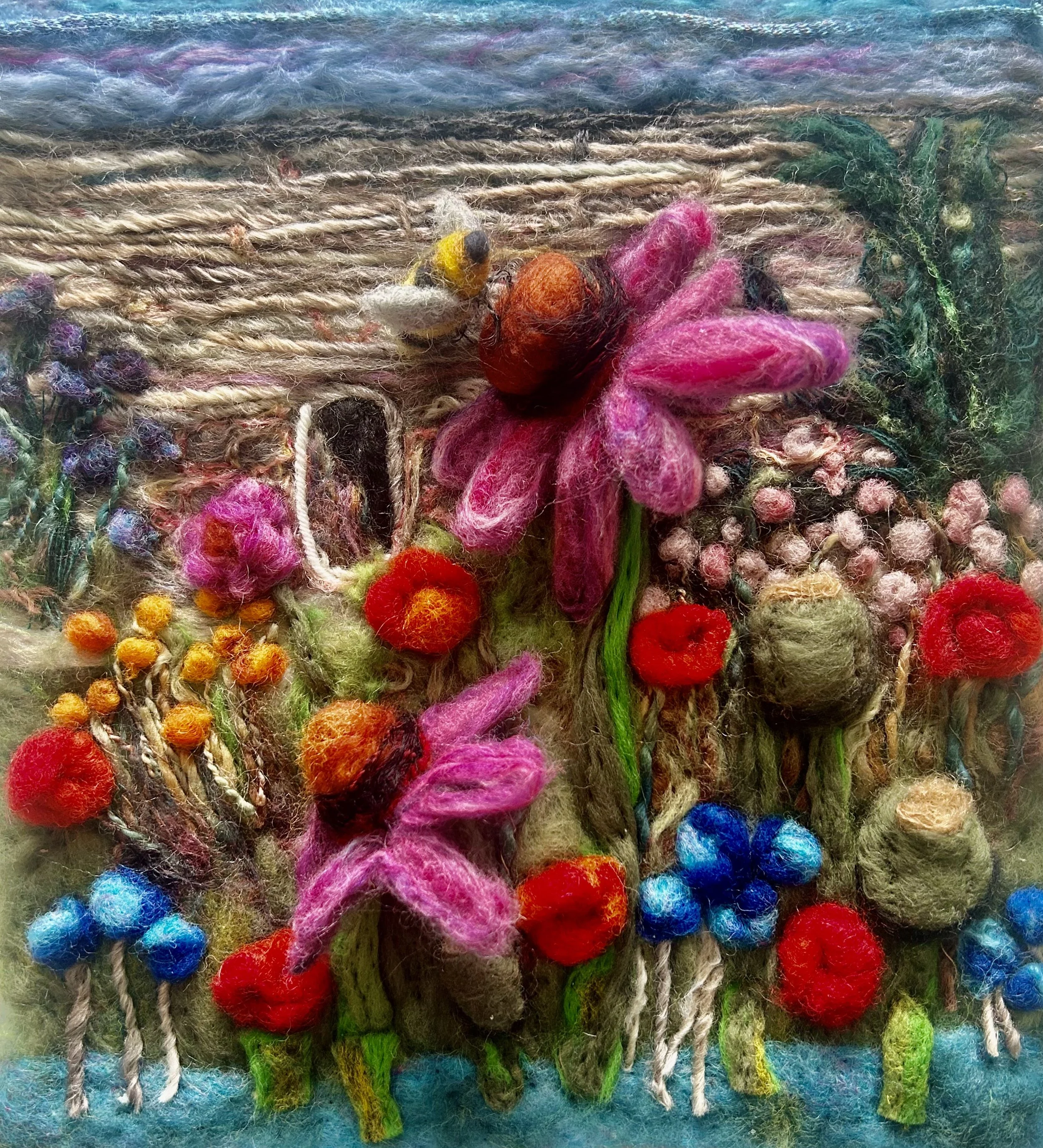Pink Daisies and a Bee