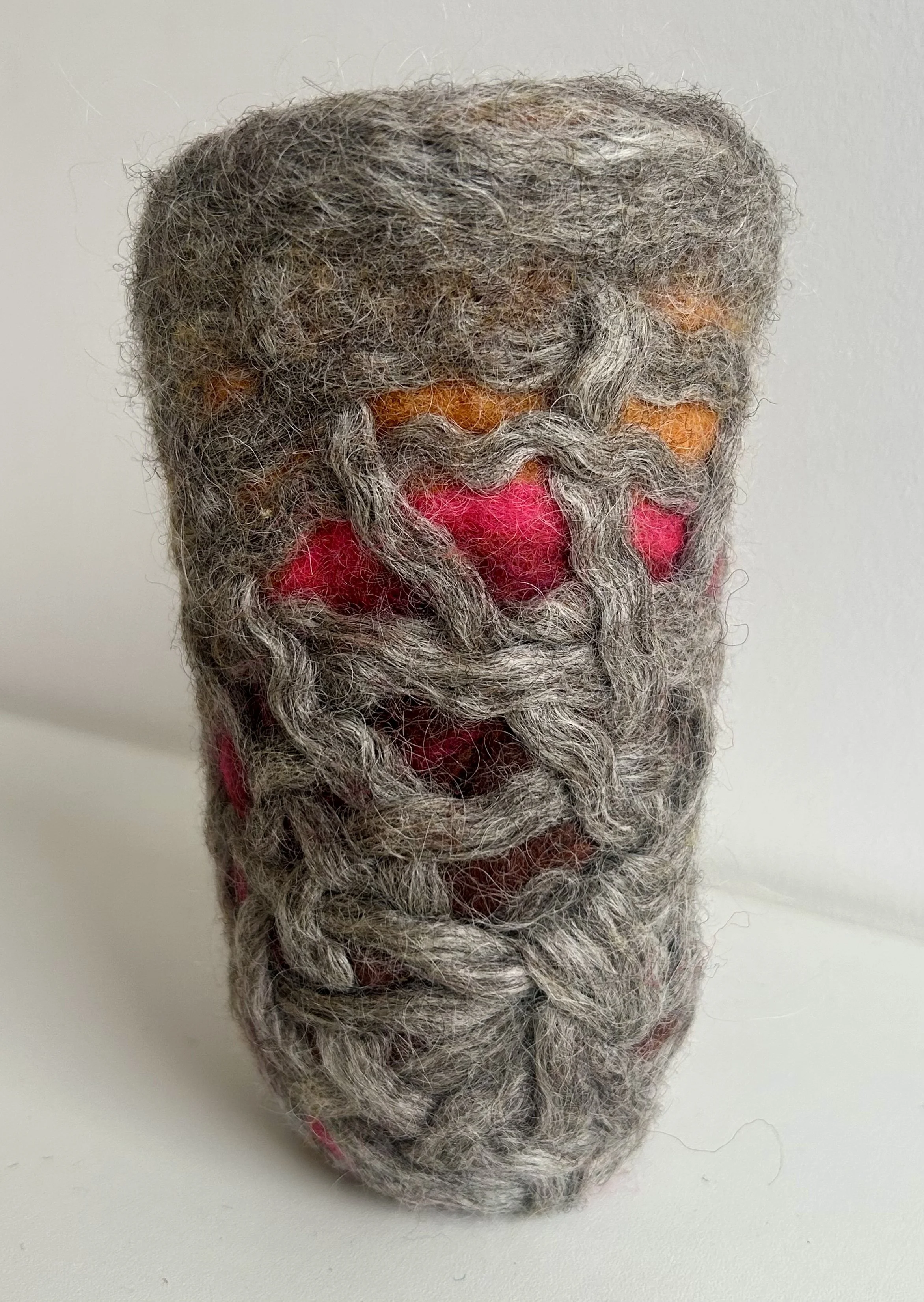 Small Grey Woven and Felted  Vase