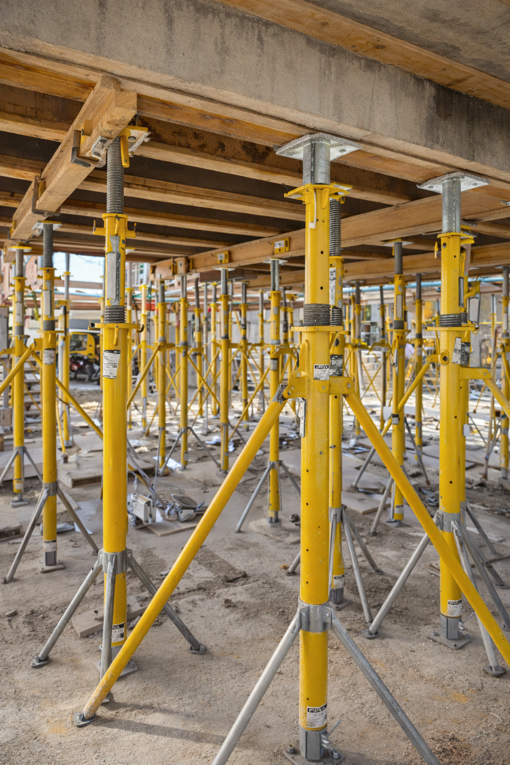 Acessórios de Escoramento: Forcado Simples, Forcado Duplo, Viga Metálica e Cruzeta.