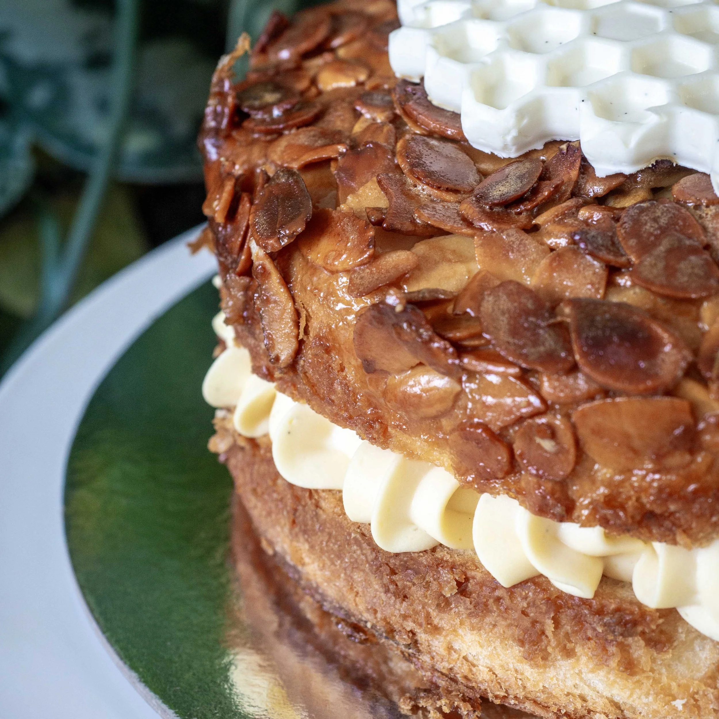 a close up of a Bienenstich or Bee Sting Cake