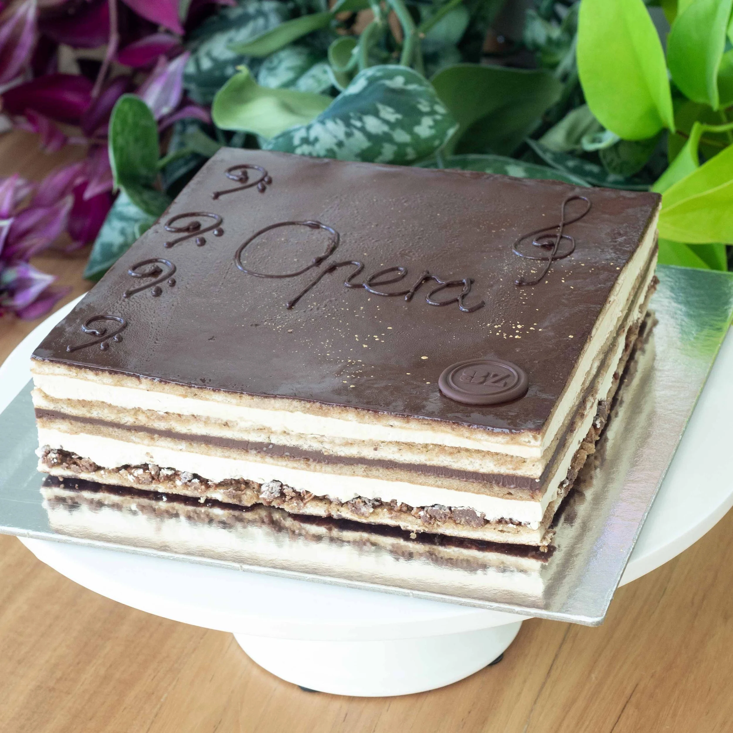 a multi-layered coffee and chocolate opera cake