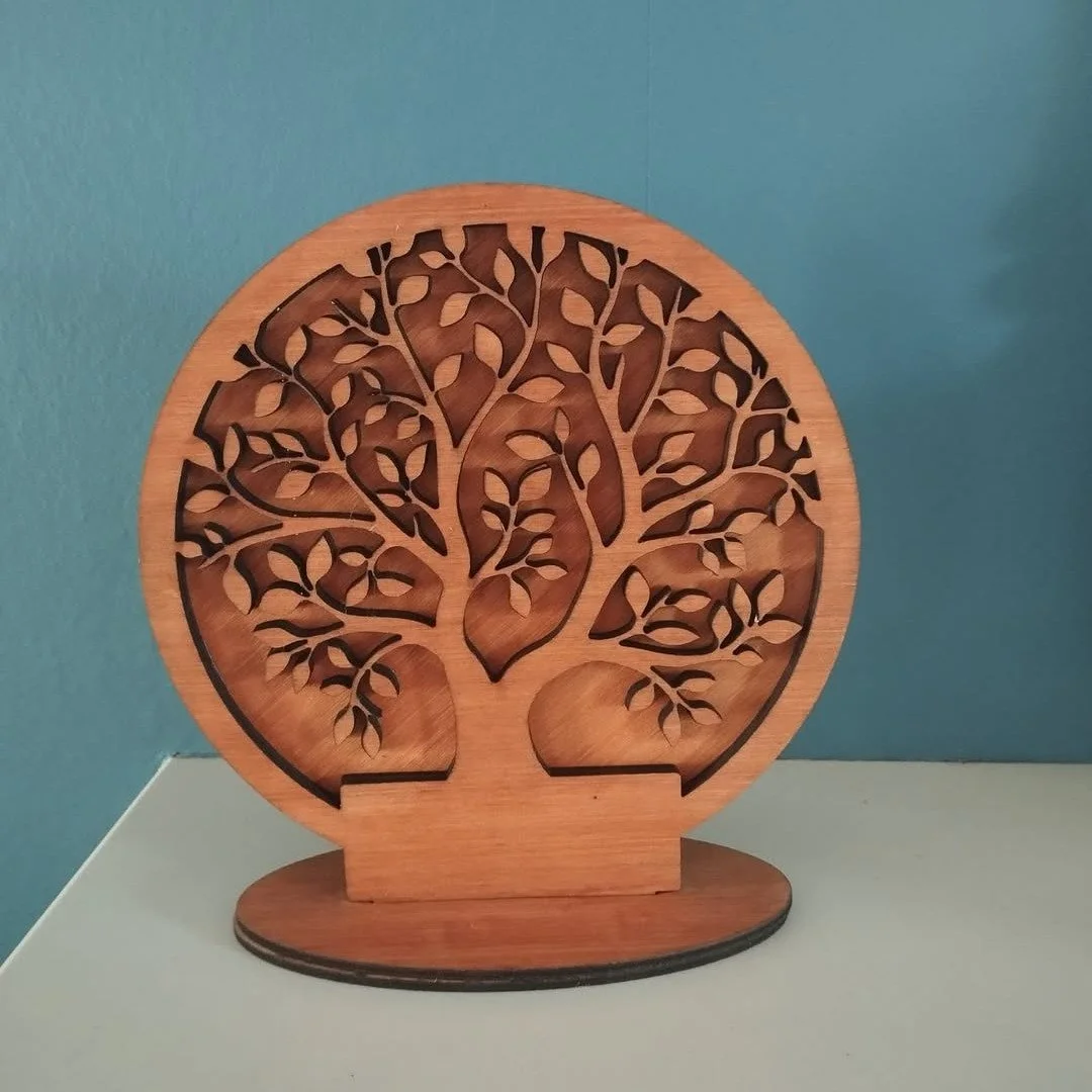 'Tree of Life'. Shown 180 mm diameter,200mm tall -this one is &euro;18. Available as wall plaque or free-standing up to 400mm dia. Personalise as you like!