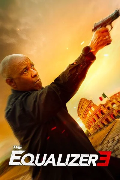 Una persona tiene un arma y parece estar en una escena de acción, con un fondo de un edificio que recuerda el Coliseo en Roma y un cielo dorado.