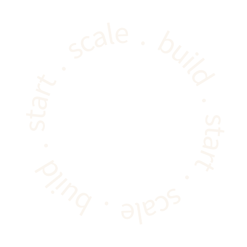 Circular diagram with the words 'start,' 'scale,' 'build,' and 'stay' repeated in a clockwise circle.