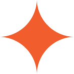 Forme géométrique orange en étoile sur fond blanc.