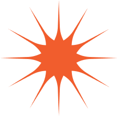 Une étoile orange avec des faisceaux pointus sur un fond noir.