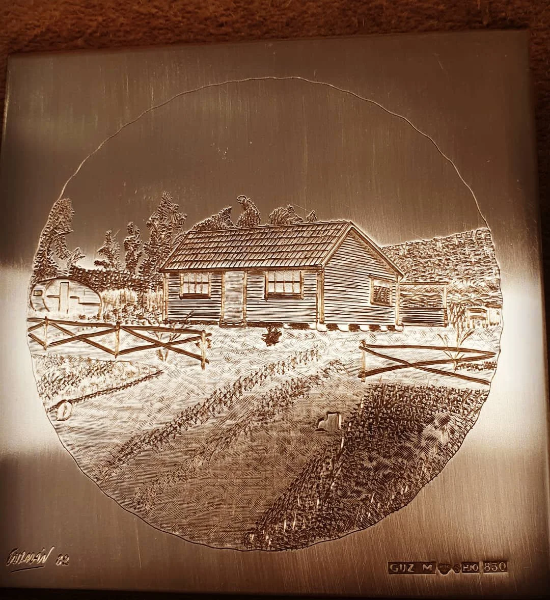 Handgraverat landskap med sommarstugan. Sterling Silver 1982 Malm&ouml; Sweden #gravyr #sommar