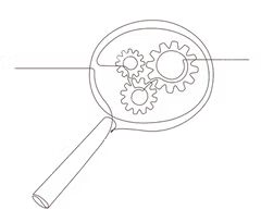 Illustration of a magnifying glass examining a diagram of a cell