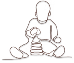 Child sitting cross-legged and playing with toys