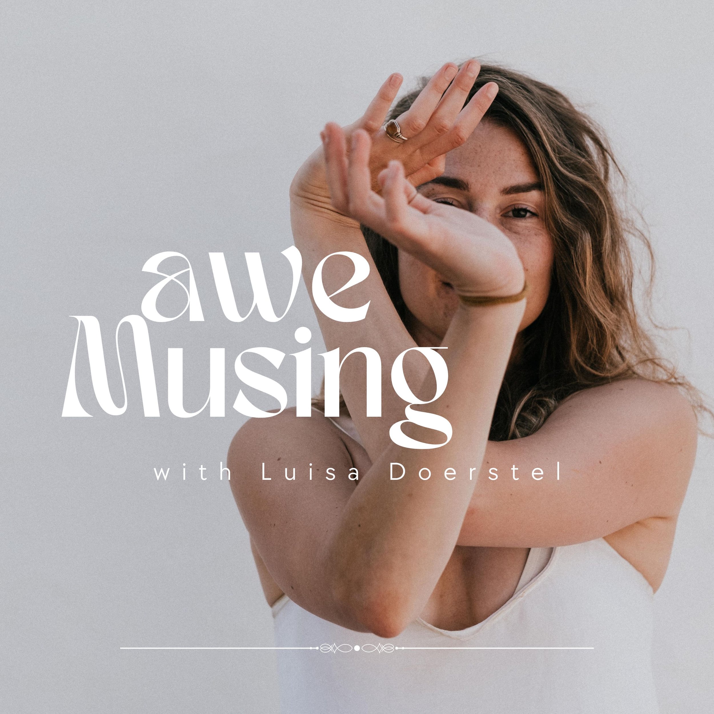 A woman with curly hair smiling and making a gesture with her hands in front of her face. Text on the image reads 'awesome' and 'with Luisa Doerstel'.