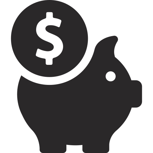 Icon of a piggy bank with a dollar coin above it.