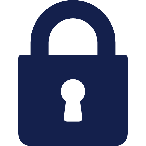 Icon of a dark blue padlock on a transparent background.