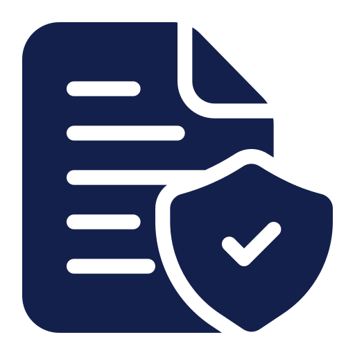 Icon of a document with a shield and checkmark indicating security or verification.