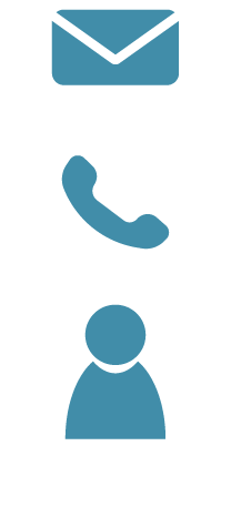 Icons of an email envelope, a telephone receiver, and a person.
