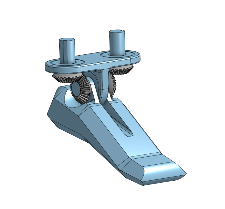 A mechanical component with gears and cylindrical pins, part of a machine assembly.