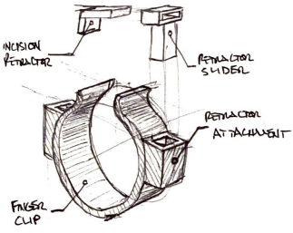 Sketch of a mechanical component with labeled parts