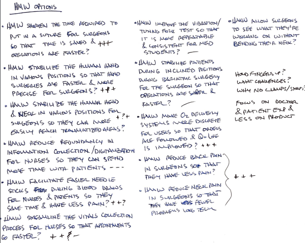 How Might We (HMW) statements based on common themes in interviews