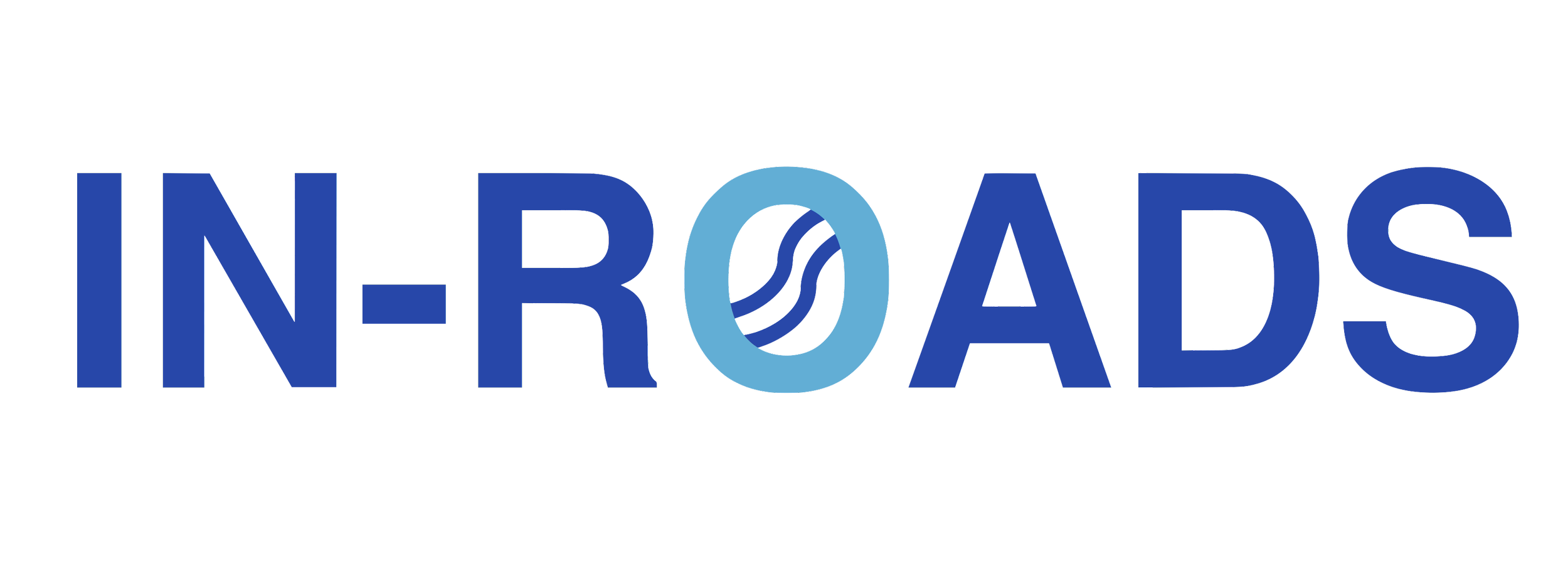 Logo for IN-ROADS, featuring the word 'IN-ROADS' in blue capital letters with a stylized 'O' in the center containing a wave-like design.
