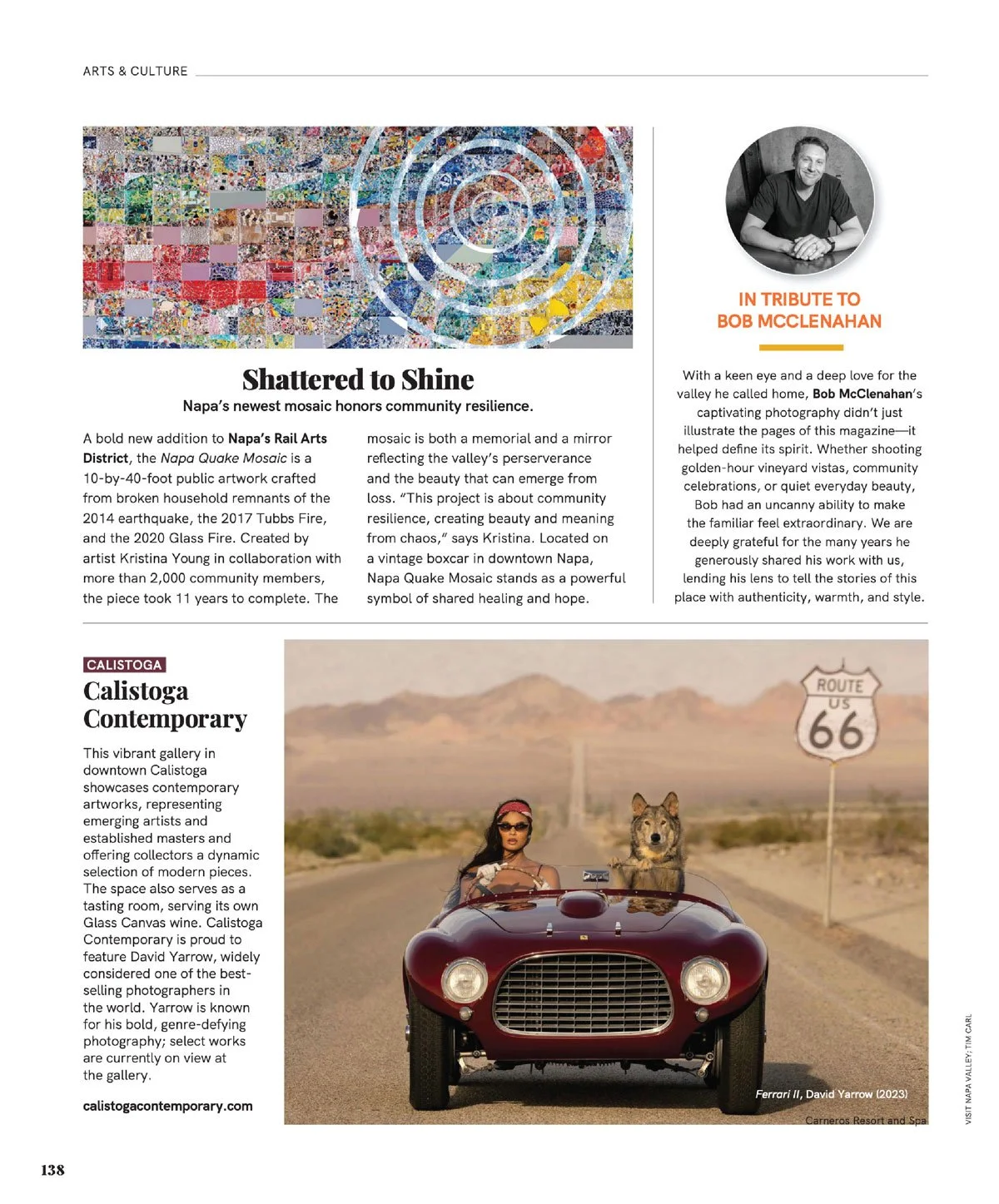 Feature inclusion of the Napa Quake Mosaic as a destination public artwork in Visit Napa Vallery publication