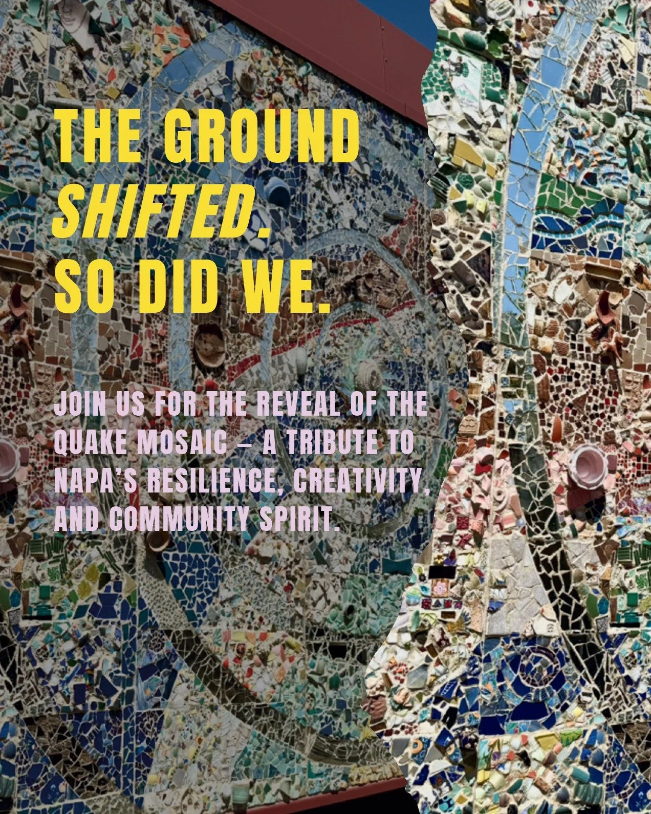It's Happening! Join us on August 24 from 2-6pm at the Action Art Fest on Action Avenue, Napa. We will unveil the Napa Quake Mosaic and celebrate with lots of delicious treats, live music, and hands-on art activities. Love to see you there! 
@radnapa