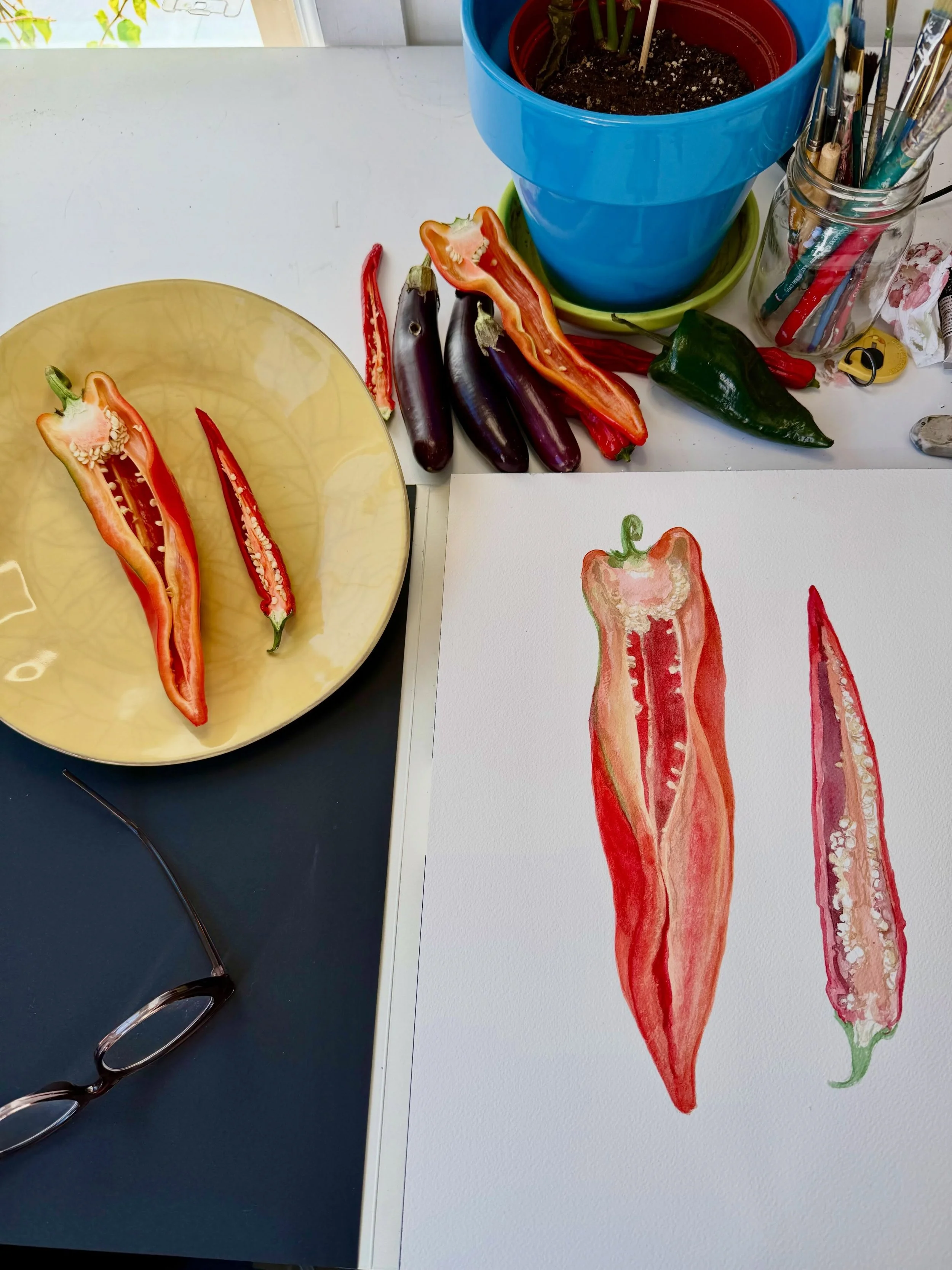 Cutting those peppers open today. And even as gorgeous as they were too look at whole, here&rsquo;s yet another reminder that insides are (almost) always infinitely more interesting than outsides. And look at all those seeds! 

Prints coming soon to 