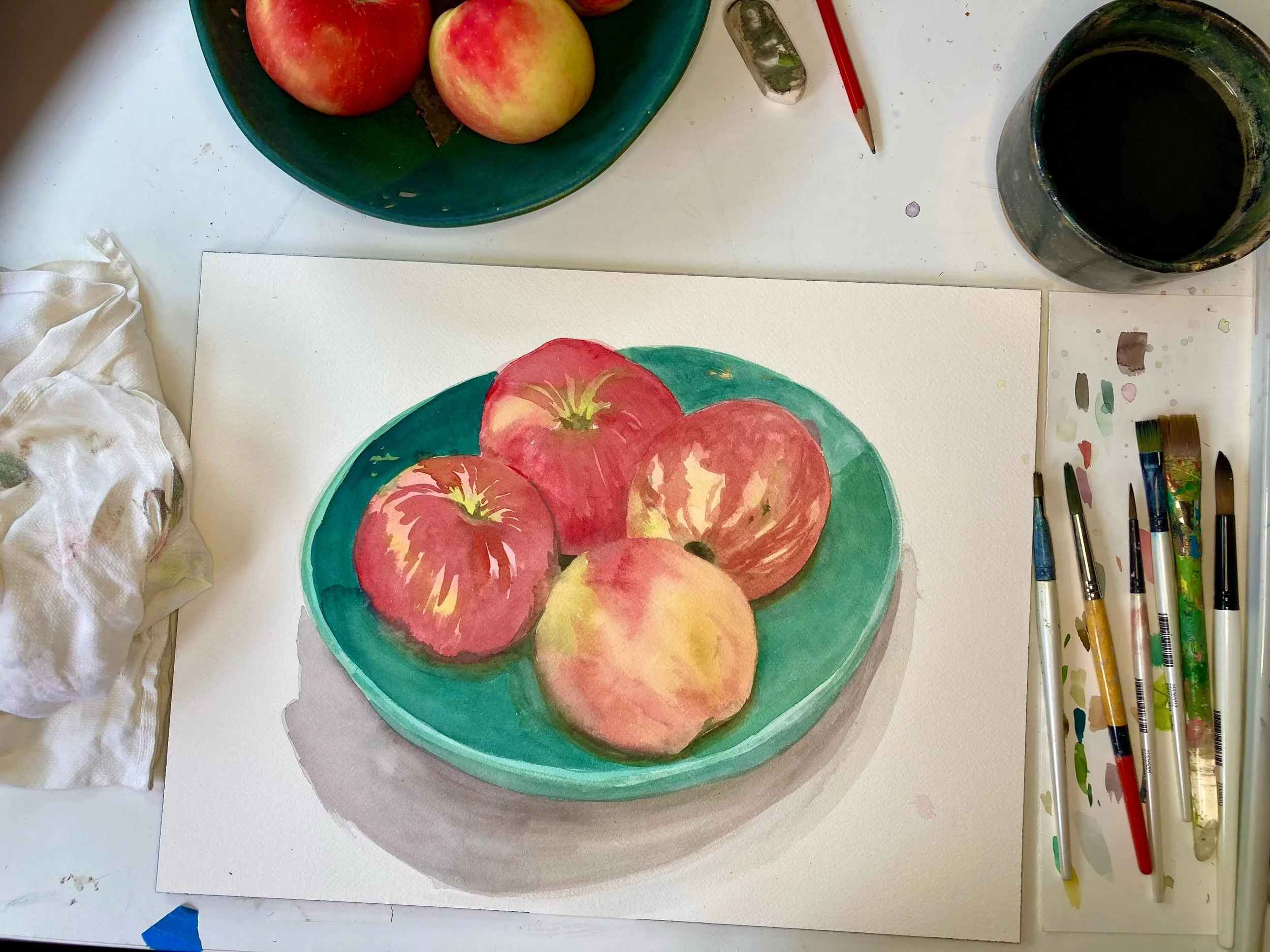 Fall is here. My studio smells like these delicious pink lady apples from @jjramosfarms. I am happy. 🍎

Prints coming. Stay tuned. 

#autumnalvibes #pinkladyapples #watercolorprocessvideo #isupportfarmersmarkets