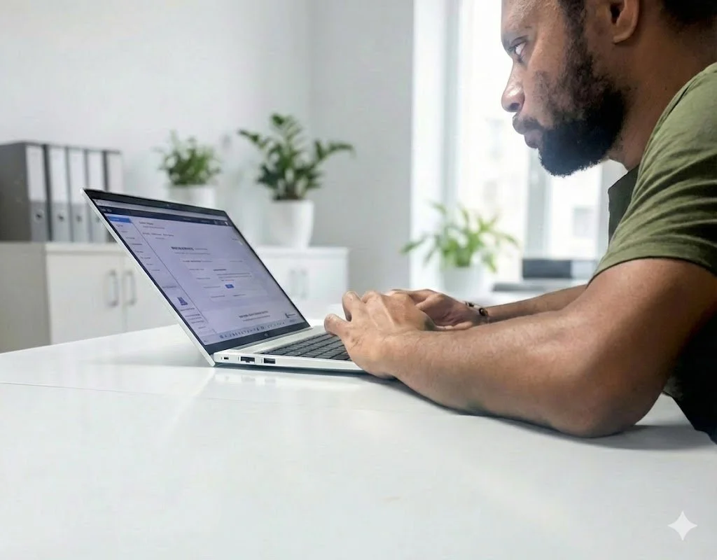 People working on a project with laptops, papers, and pens on a wooden table.