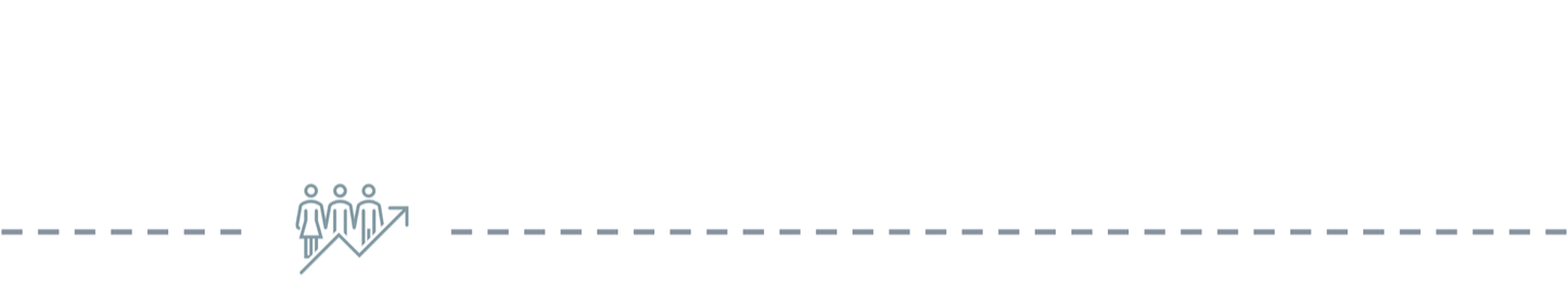 Graph depicting growth with icon of three people and an upward arrow