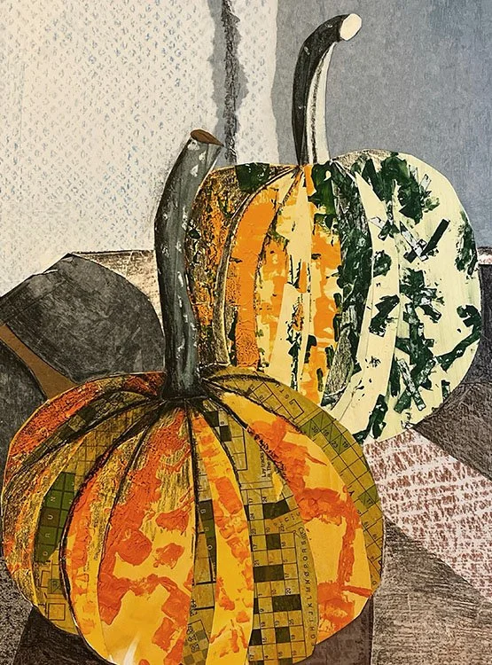 An illustrated cardboard box filled with yellow bananas. Text on the image reads 'Go bananas' and 'We deliver!'. The background is dark purple with a pink and purple gradient circle.