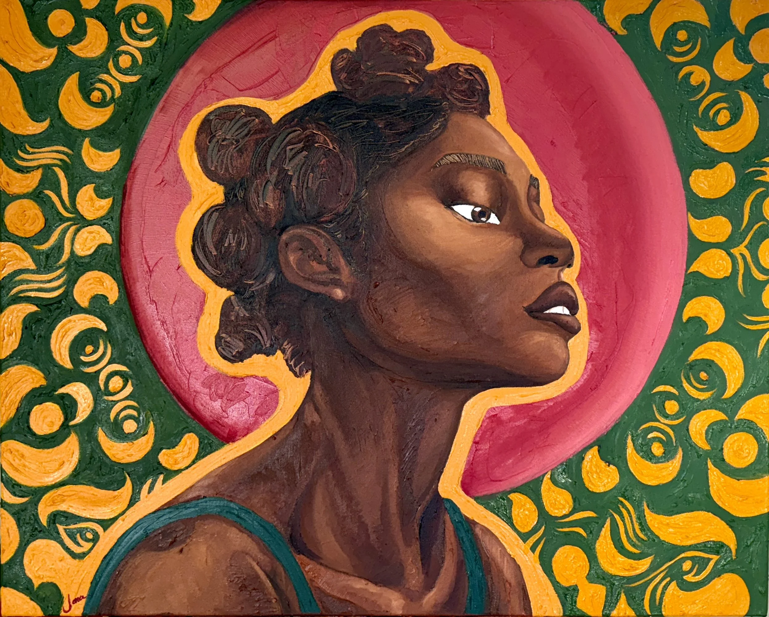 Woman In Green With Yellow Halo