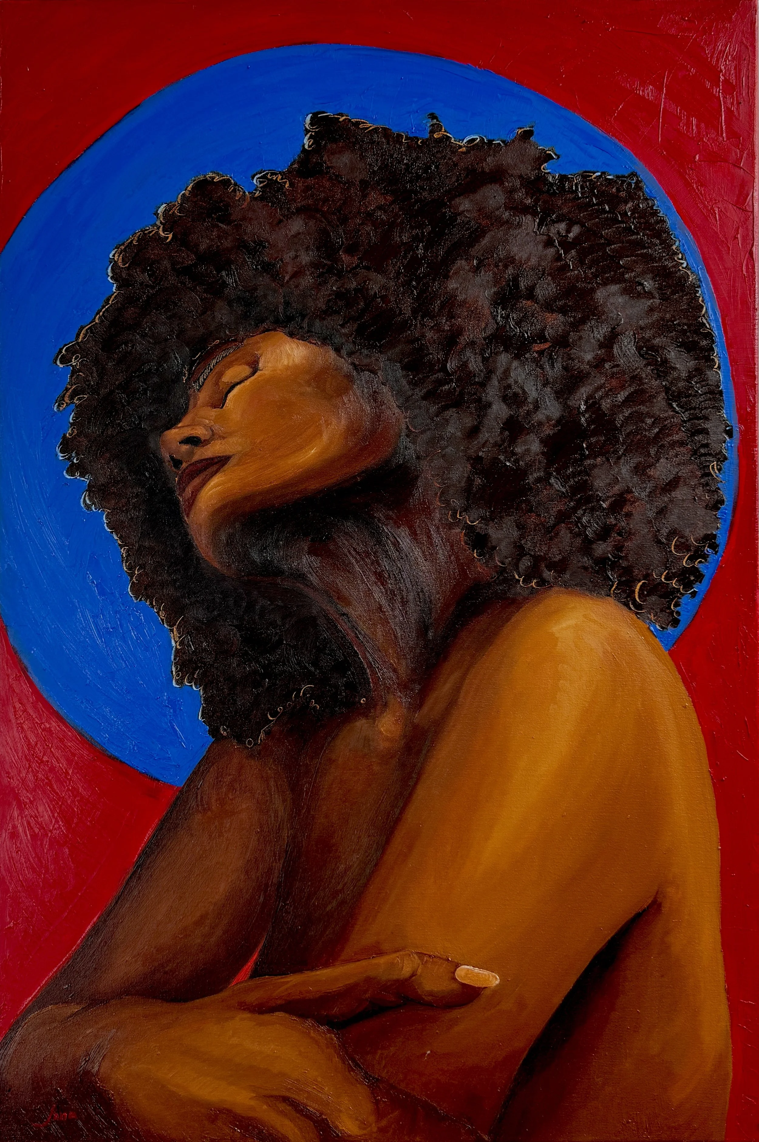 Woman In Red With Blue Halo