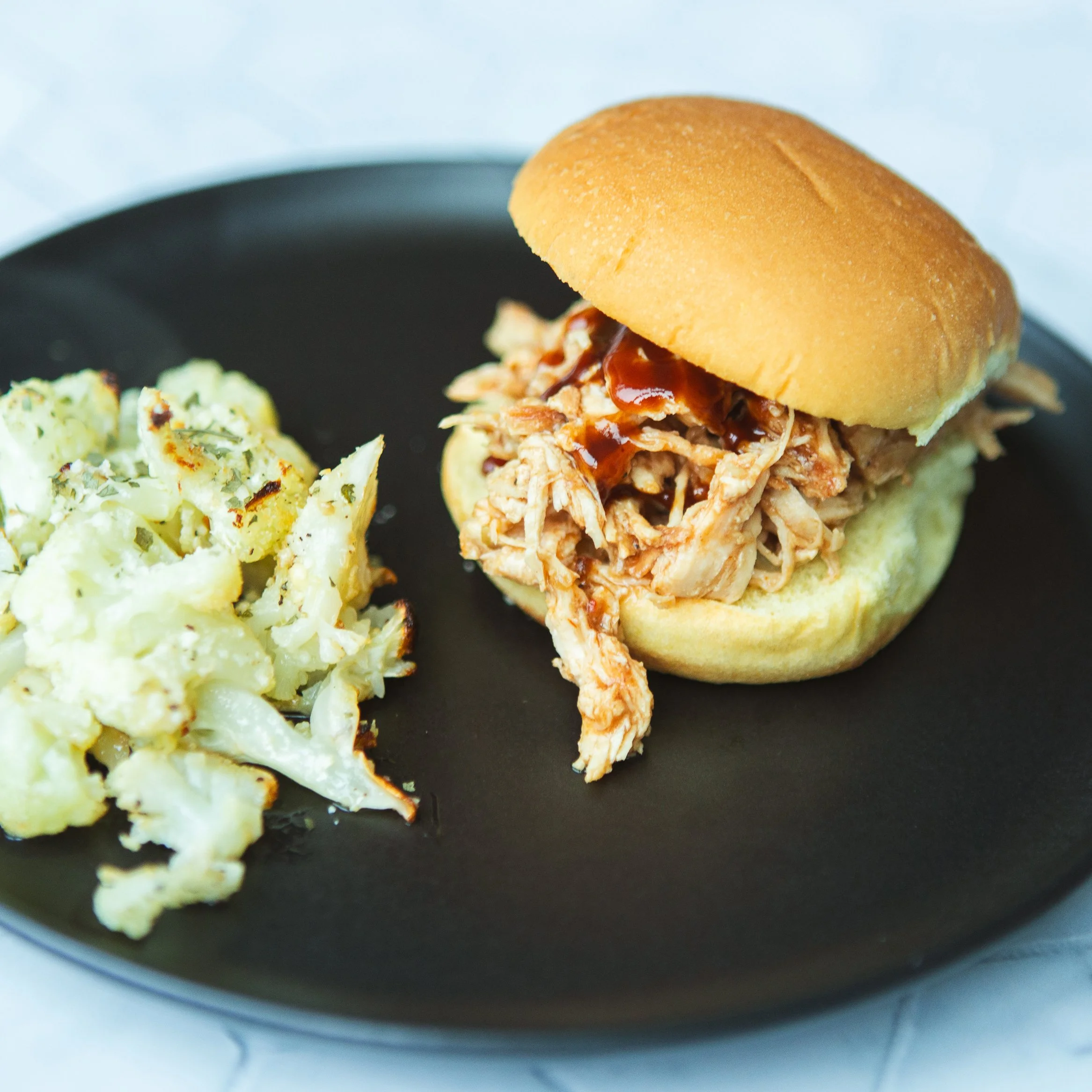 BBQ Chicken Sliders and Roasted Cauliflower