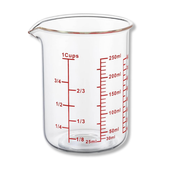 Clear glass measuring cup with spout
