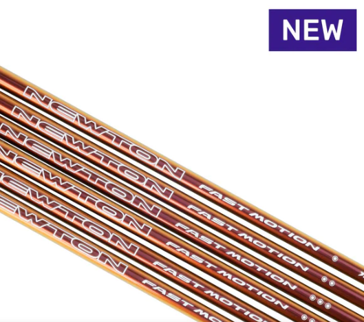 Multiple golf clubs labeled 'FAST MOTION' stacked together with purple 'NEW' label in the top right corner.