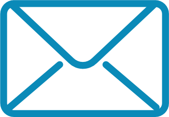 Ein blaues Briefumschlag-Symbol auf schwarzem Hintergrund