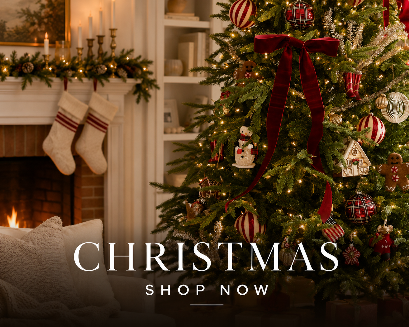 Christmas decorating ideas, Christmas tree inspiration, festive holiday home decor, ornaments, ribbon and cozy seasonal decorating