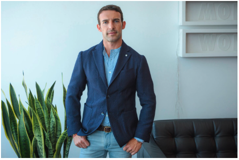 Band collars add a carefree edge and a unstructured blazer is casual and upscale—Get the look: Blazer by L.B.M. 1911 (akrikks.com); Shirt by s.k. manor hill (skmanorhill.com); Jeans by Mott & Bow. (mottandbow.com)