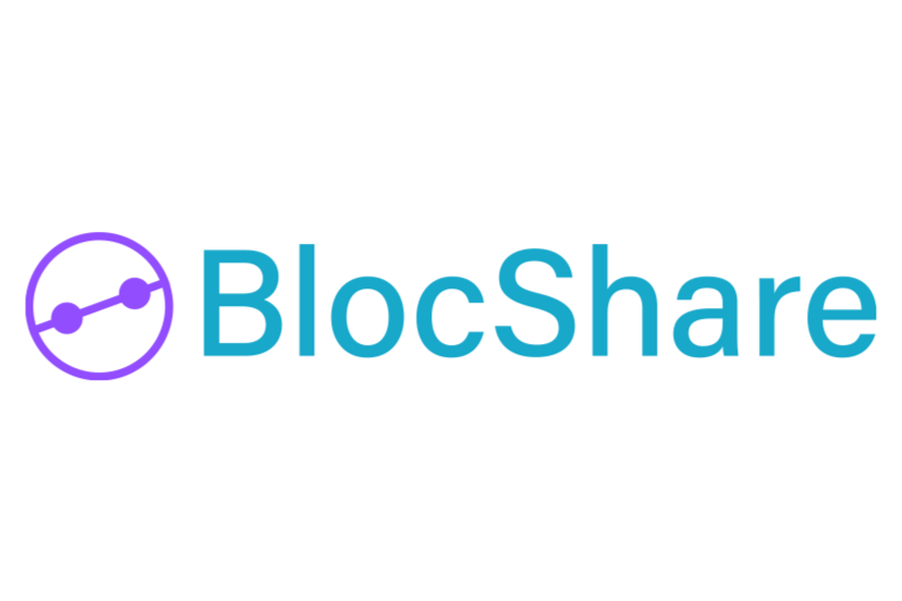 BlocShare logo with white text and icon on a light beige background.