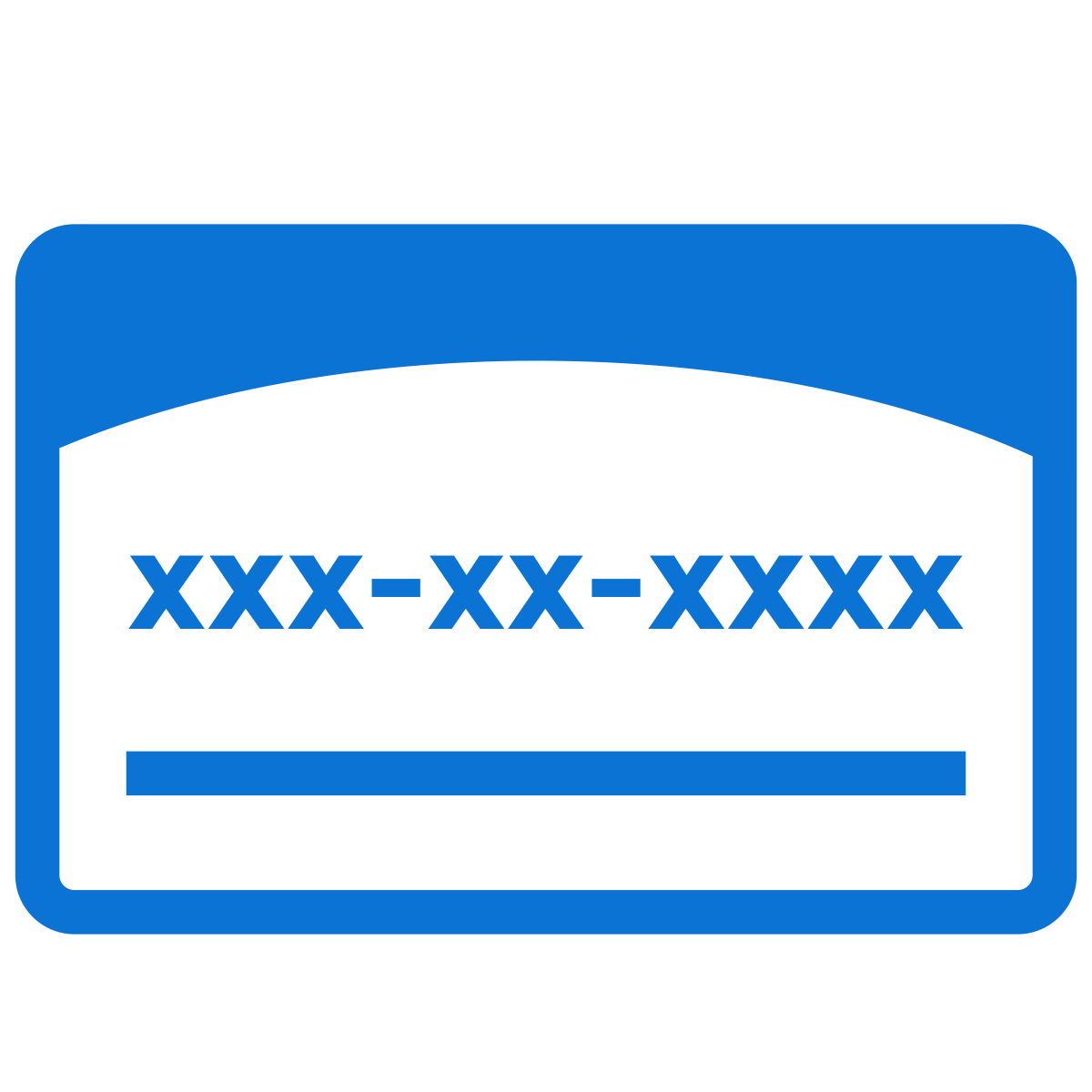 Illustration of a credit card with placeholder numbers 'XXX-XX-XXXX'.