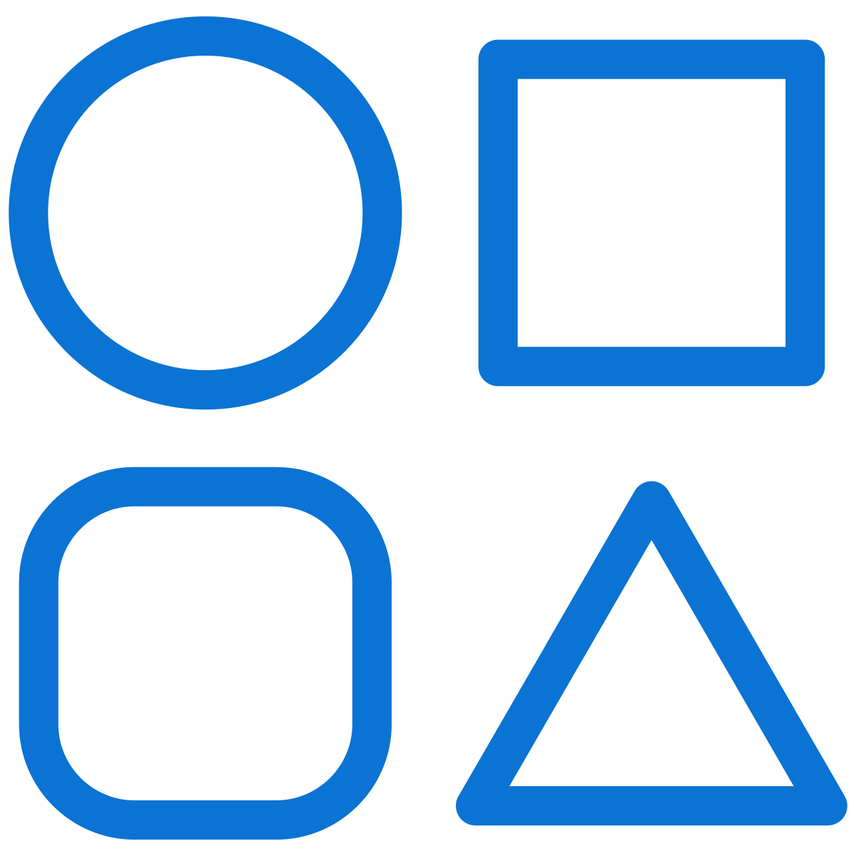 shapes arranged: a circle on top left, a square on top right, a rounded square on bottom left, and a triangle on bottom right.