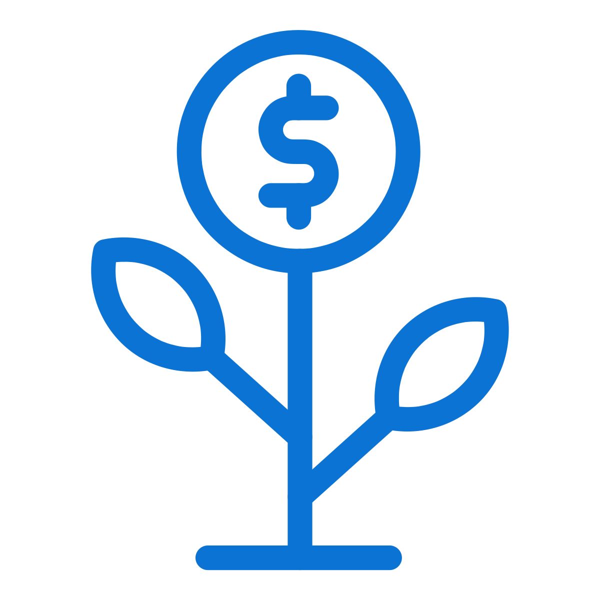 Outline of a plant with three leaves and a dollar sign on top, symbolizing financial growth or investment.