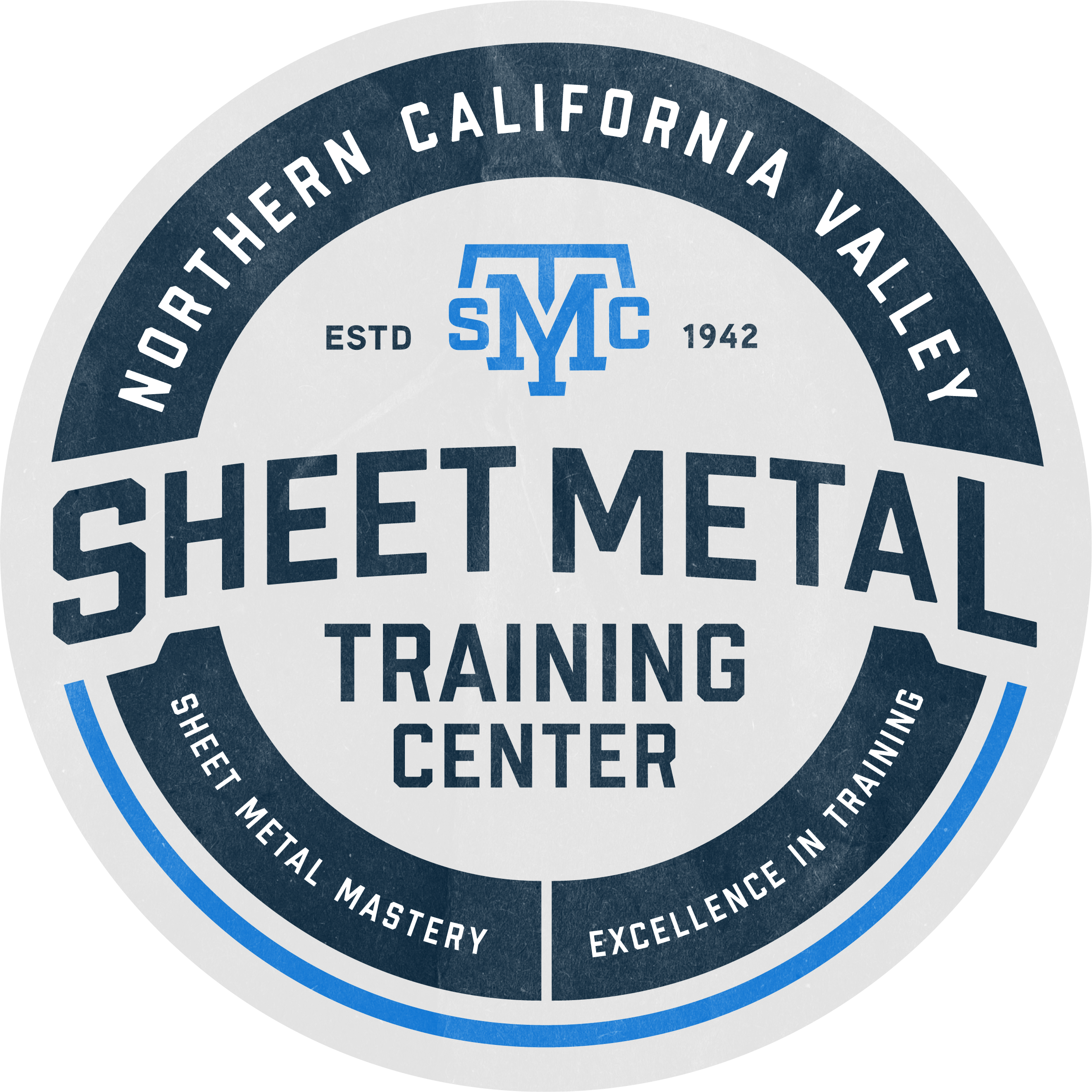 Logo for the North California Valley Sheet Metal Training Center featuring a circular design with blue, black, and gray colors