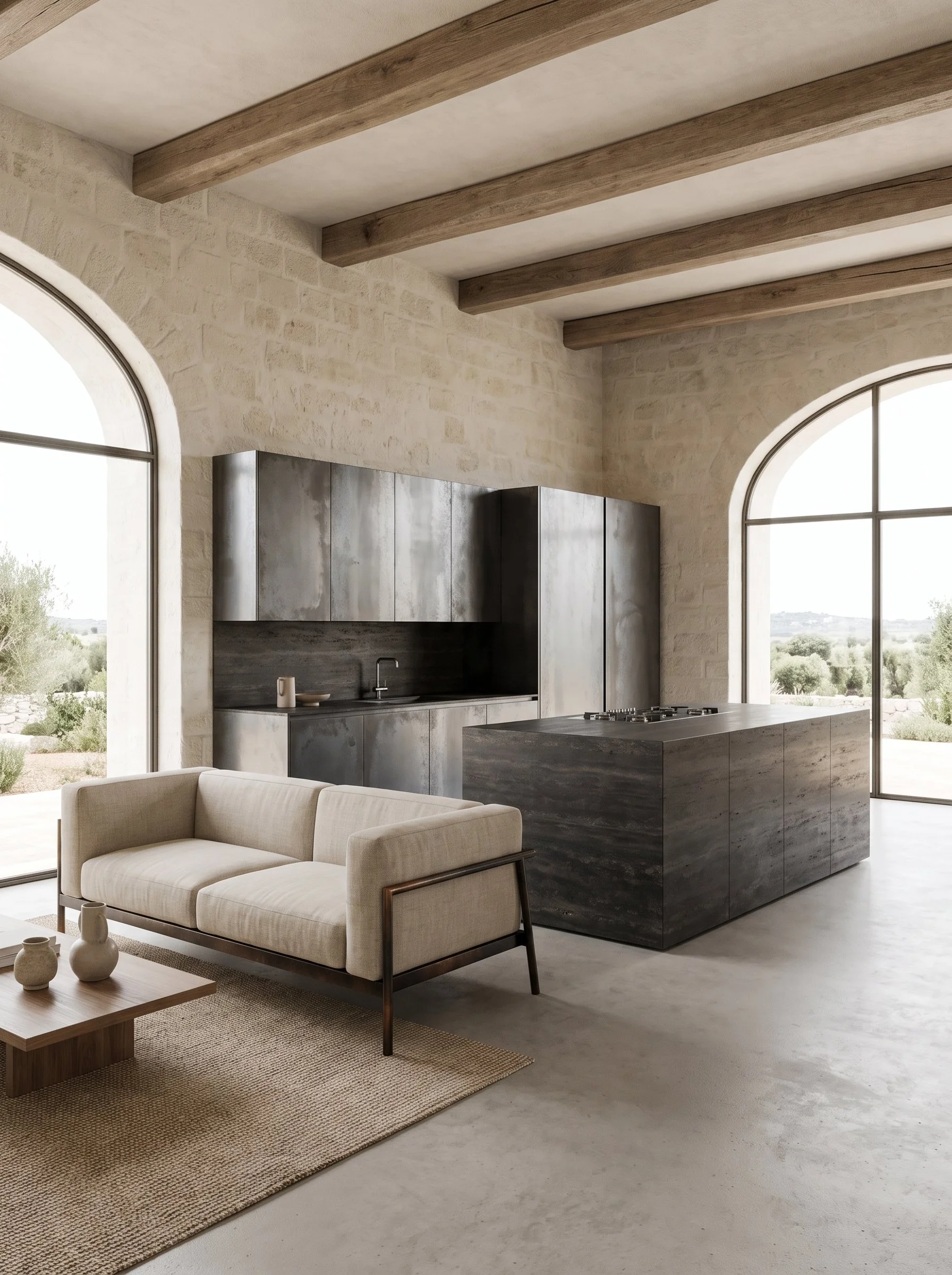 Rivestimento in metallo di una cucina lineare