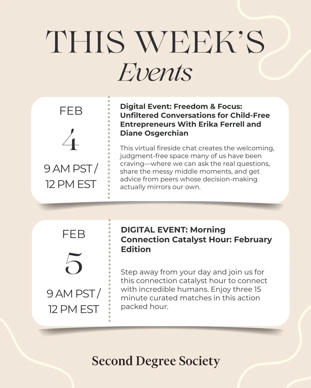 This week's event lineup is here, and you won't want to miss these ones.

Remember, your first event is free! Use code FirstTimer at checkout.