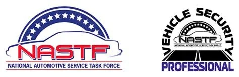 Logos of the National Automotive Service Task Force (NASTF) and Vehicle Security Professional from NASTF.
