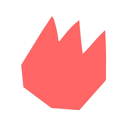 Cartoon illustration of a red, stylized flame or fire icon with black background.