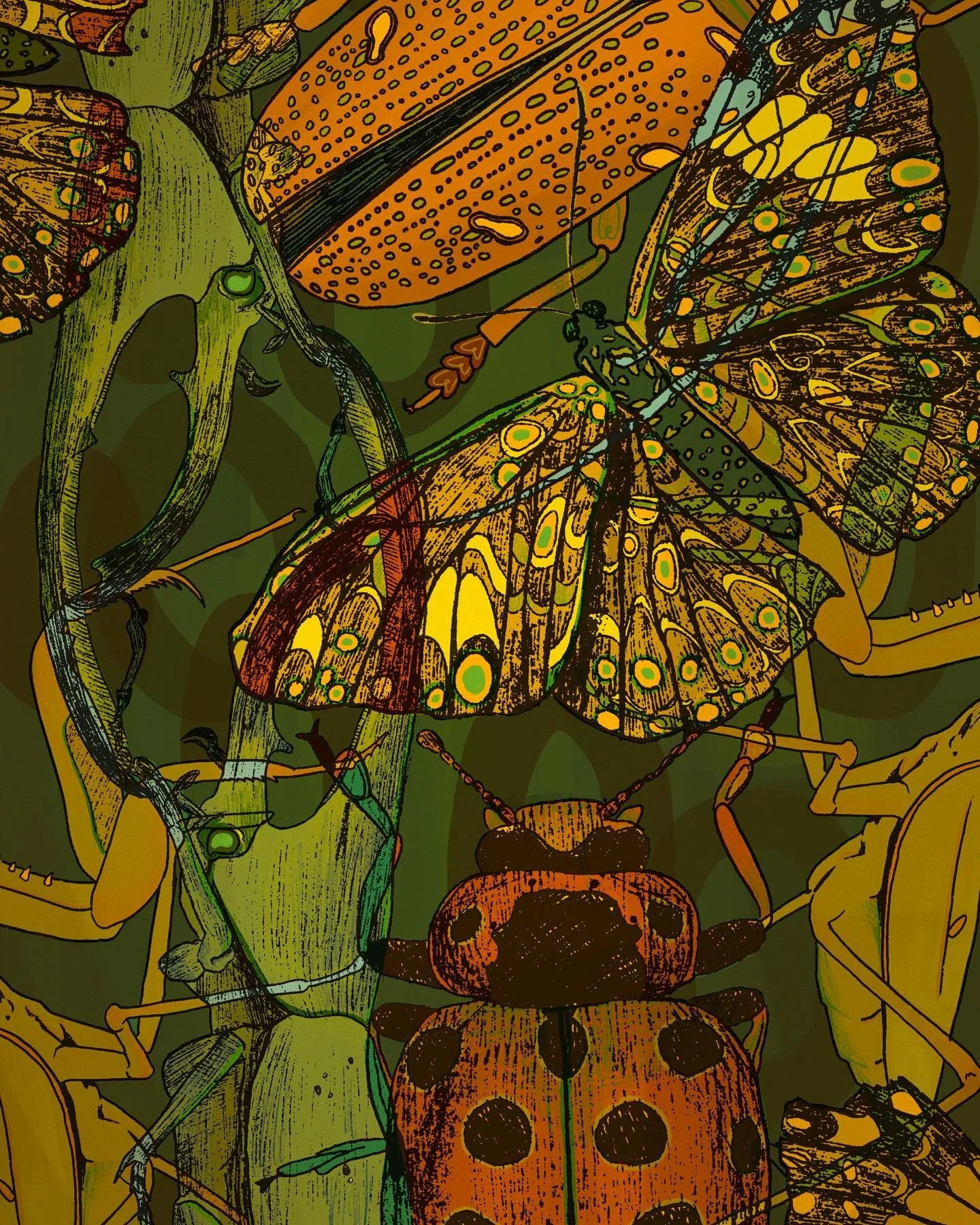 Did a little bug drawing for the very buggy @madelineshowers @madelineshowers.art . Actually the most fun thing ever. I love mixing traditional drawings with digital color and composition. Hope to do many more mini-posters like this one in the future