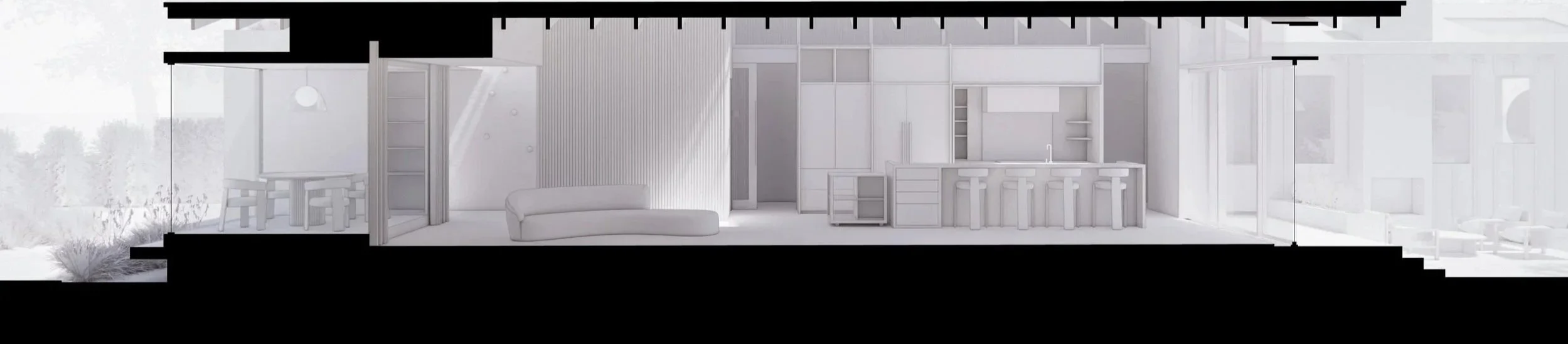 Section through Menlo Park's Parkside Residence showing custom interior design.