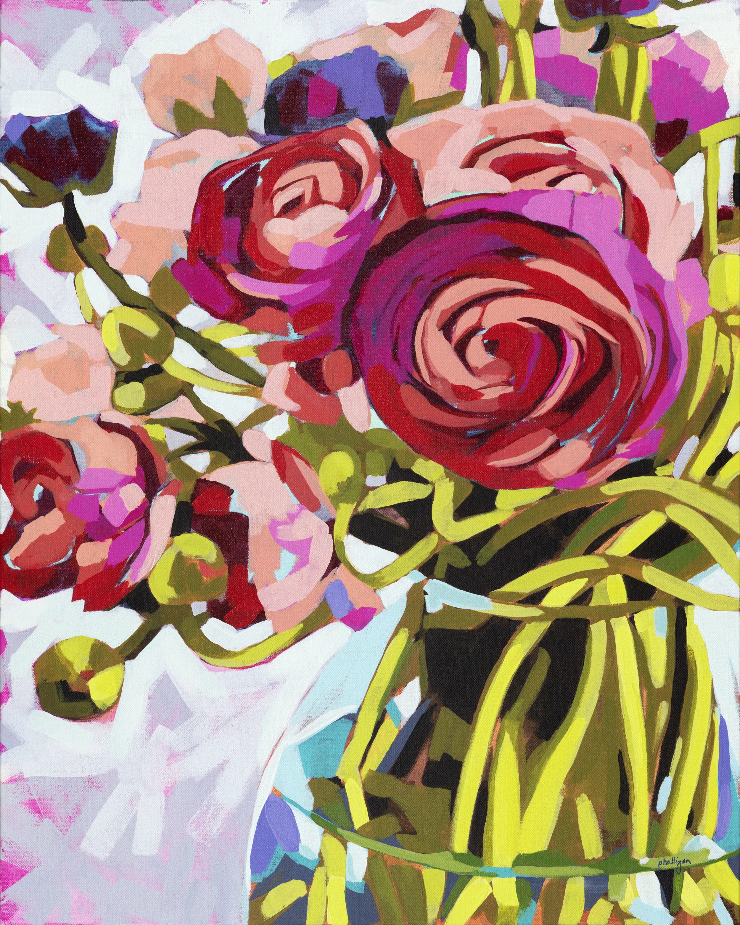 Ranunculus Flowers in Vase Print