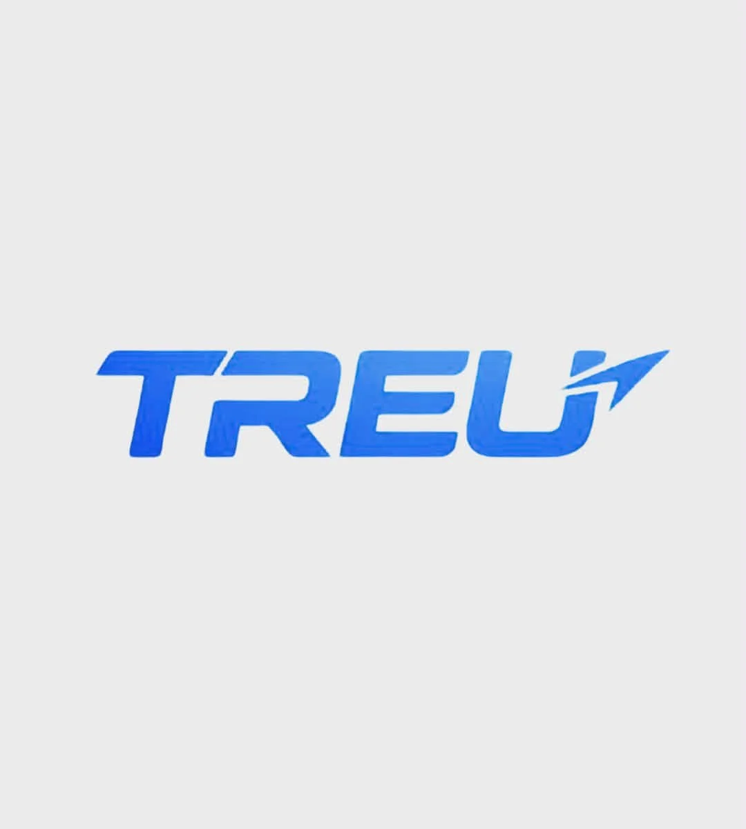 Logo de la marca TREK en color azul sobre fondo gris claro.